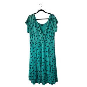 Torrid Mint Green Feather Print Surplice Dress Size 3X Short Sleeve Faux Wrap